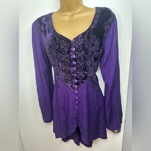 HolyClothing Mystic Purple Embroidery Velvet Bell Sleeves Whimsigoth Fairy Top S